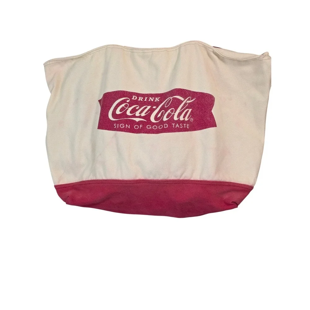 Coca-Cola Canvas Tote Bag‎ Unisex Large Cream Red Retro Graphic Pouch